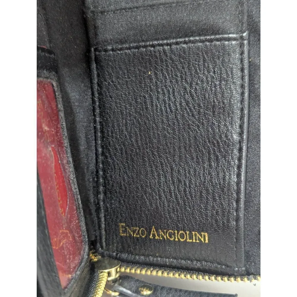 Enzo Angiolini Women's Black Leather Two Compartment Zip Close Wristlet Wallet